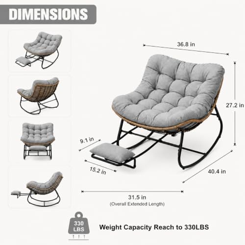 Oversized Rocking Chair with Zero-Gravity Foot Rest & Ottoman, Comfy Loun...