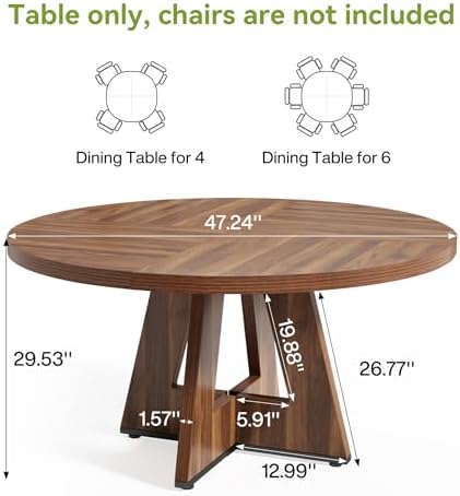 LITTLE TREE Round Dining Table for 4-6 People, 47 Inches Dining Room Table wi...