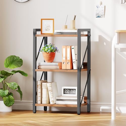 HOOBRO Bookshelf, 3-Tier Industrial Bookcase, Book Shelf Storage Organizer, S...