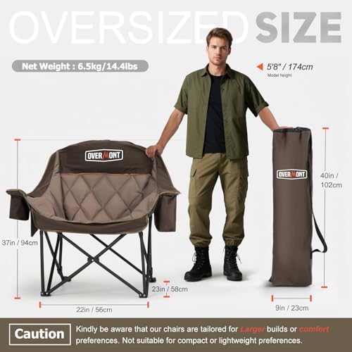 Overmont Oversized XL Camping Chair for Adults - 500lbs Support Heavy-Duty Pa...