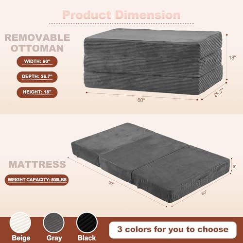 6-Inch Tri-Fold Foldable Mattress, Folding Sofa Bed with Removable Washable C...