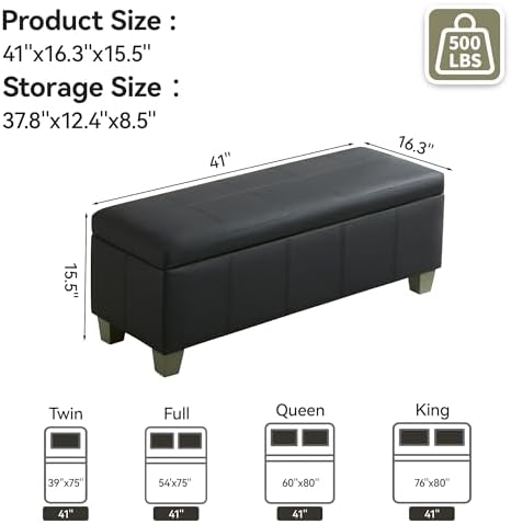 WUTUTUEE 41" Faux Leather Storage Ottoman, Stitch Tufted Rectangle Uphol...