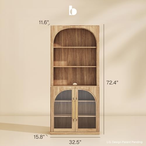 BELLEZE 72" Tall Modern Wood 6-Tier Shelf Storage with Sturdy Aluminum H...