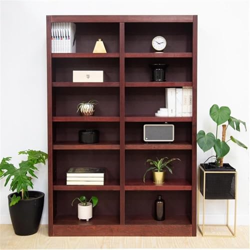 BOWERY HILL Traditional 84" Tall 12-Shelf Double Wide Wood Bookcase, Che...