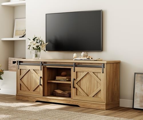 WAMPAT Farmhouse Style TV Stand for 60-75 inch TV w/Distressed Wood Finish | ...