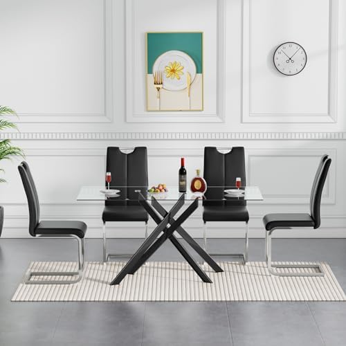 Henf Glass Dining Table Set for 4, 5 Piece Modern Kitchen Table and Chairs fo...
