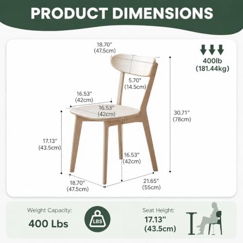 Oak Dining Chairs, Kitchen Chairs, 100% Solid Wood Modern Dinner Chair with C...