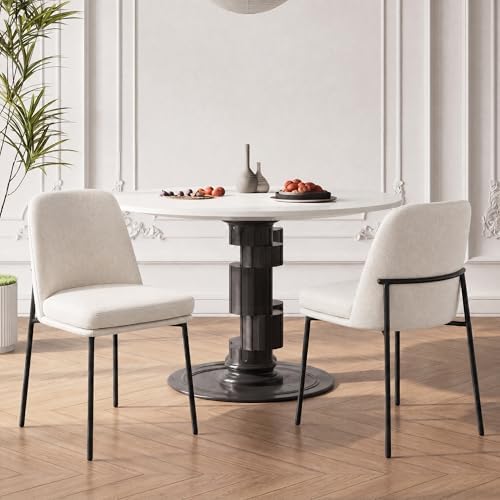 COLAMY Leather Dining Chairs Set of 4 with Metal Legs, Beige