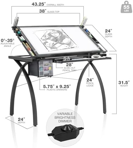 Artograph Futura Light Tracing Table with Storage Drawers, Charcoal Black