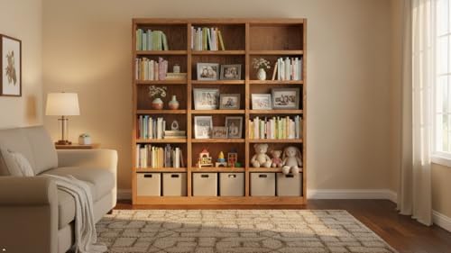 BOWERY HILL Traditional 84" Tall 18-Bookshelf Triple Wide Wood Bookcase ...