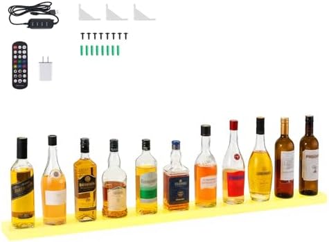 VEVOR LED Lighted Liquor Bottle Display, 1 Tier 48 Inches Whiskey Rack, Suppo...