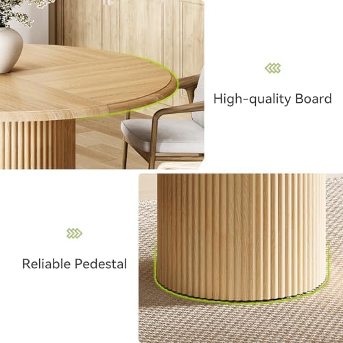 LITTLE TREE 47 Inches Round Dining Table for 4, Farmhouse Natural Wooden Dini...