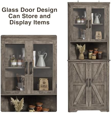 FiveWillowise 67'' Tall Farmhouse Corner Cabinet, Corner Bathroom Cab...