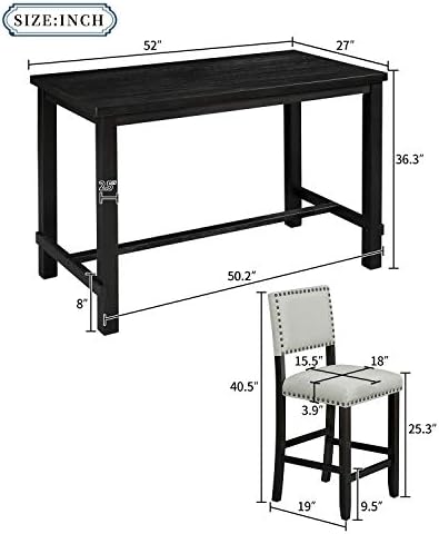 Merax 5 Pieces Counter Height Dining Set, Elegant Wooden Desk and 4 Upholster...
