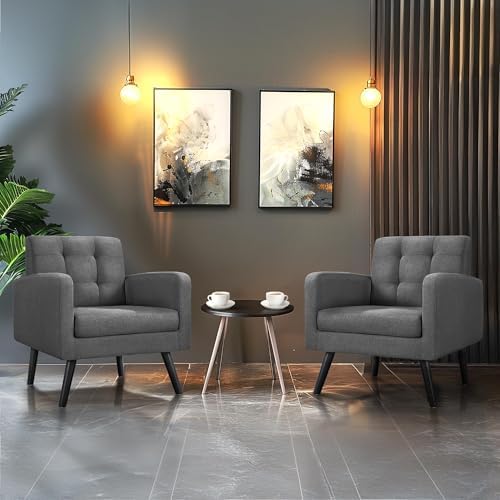 Yaheetech Mid Century Accent Chairs Set of 2 Living Room Chairs Dark Gray