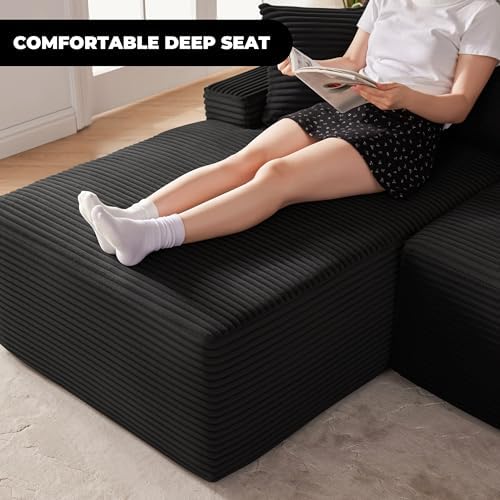Mangodan Cloud Sectional Sofa, Couch for Living Room, Black | L Shaped Modula...