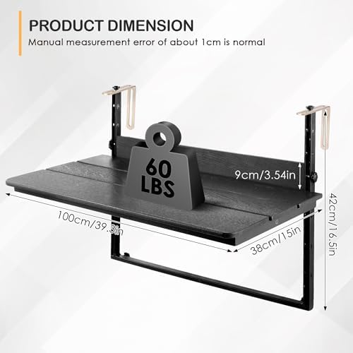 HDPE 39.3" Outdoor Folding Balcony Bar Table for Railings, Black