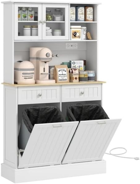 Freestanding Kitchen Storage Cabinet with Drawers, Adjustable Shelves, Glass ...
