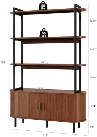 ComfyCorner 4 Tier Bookshelf with Cabinet, 71" Tall Display Bookcase Walnut