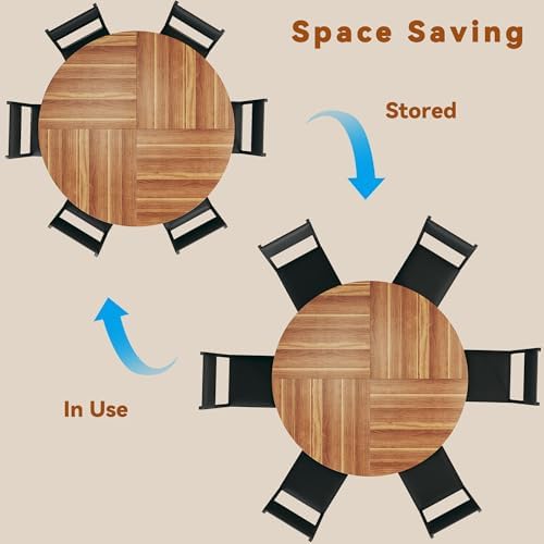 HUAHUU Round Dining Table Set for 6, 7-Piece Kitchen Table and Chairs for 6, ...