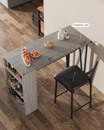 Garvee Extendable Bar Table and Chairs Set, 3 Piece Bar Table Set, Grey