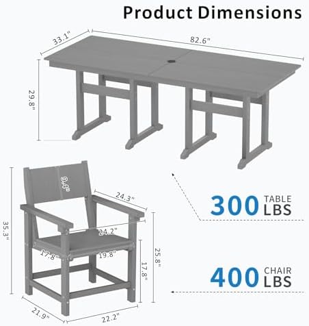 9-Piece HDPE Outdoor Patio Dining Set,Outdoor Table and Chairs,Modern Plastic...
