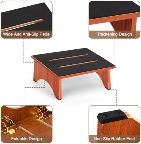 Step Stool Foldable, Wooden Step Stool with Non-Slip Rubber Stepping Feet, Fo...