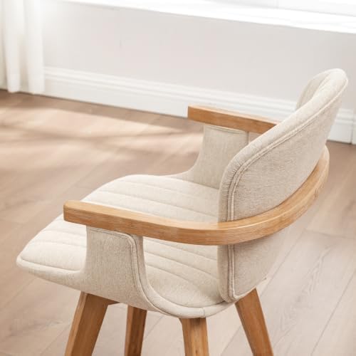 LUNLING Swivel Dining Chairs Set of 4 with Arms Mid Century Modern Beige Char...