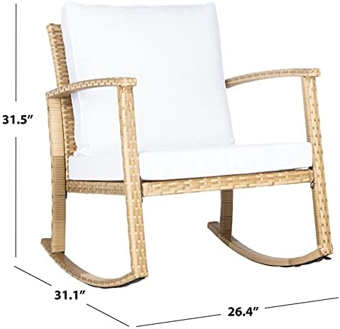 SAFAVIEH Outdoor Daire Wicker Rocking Chair, 14.4" Natural/White PAT7721D