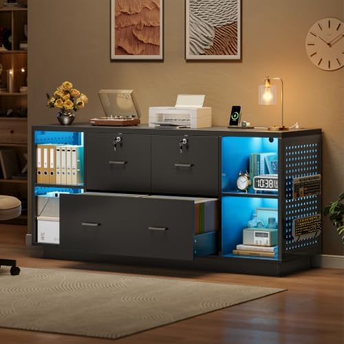 SEDETA 55" File Cabinet with Lock, Large 3 Drawers Filing Cabinets for H...