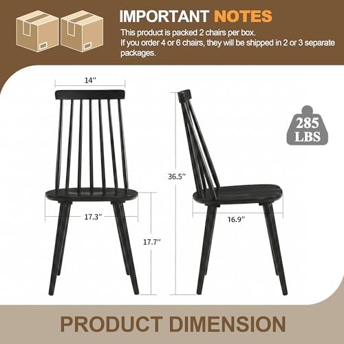 DUHOME Dining Chairs Set of 4 Wood Dining Room Chair Black Spindle Side Kitch...