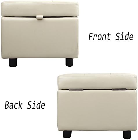 H&B Luxuries Tufted Leather Square Flip Top Storage Ottoman Cube Foot Res...