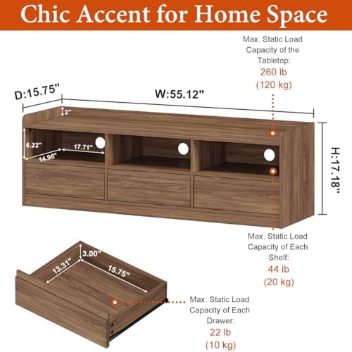 FATORRI Coffee Table and TV Stand Bundle for Living Room, Walnut TV Console E...