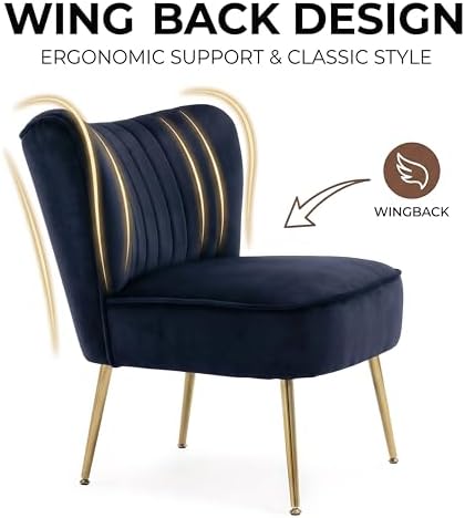 DUOMAY Modern Accent Chair Set of 2 Velvet Slipper Chair with Gold Legs Wingb...