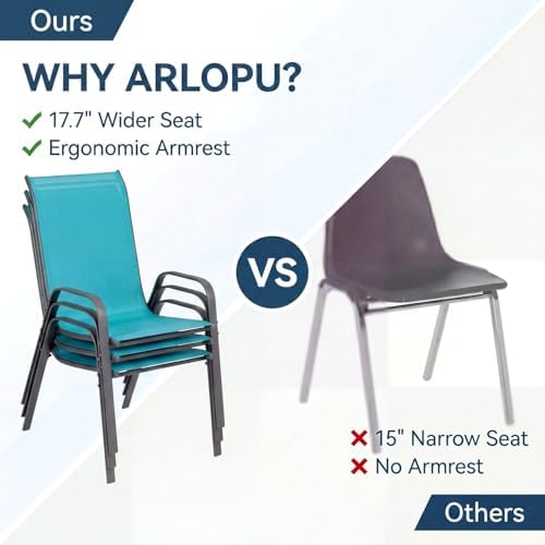 Arlopu 5 Pieces Outdoor Patio Dining Set, Glass Table and Textilene Chair