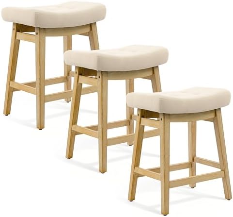 Counter Height Bar Stools Set of 3 for Kitchen Counter, Backless Farmhouse Is...