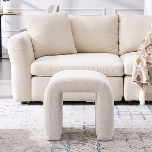 Multi-Functional Ottoman Stool, Footrest for Couch, Modern Vanity Stool for Make-up Room, Living Room and Entryway, Small Cute Footstool (White Chenille)