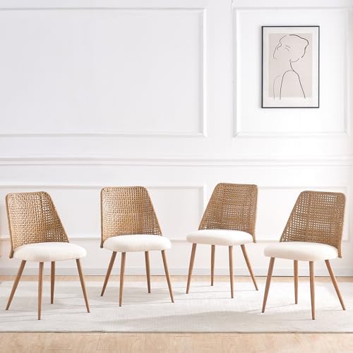 Rattan Dining Chairs Set of 4, Rattan Dining Chairs with Cane PE Rattan Backr...