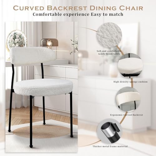 Dining Table and Dining Chair Set 23.6" White Round Table&2 Boucle U...