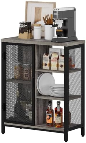 BON AUGURE Liquor Cabinet Bar for Home, Small Coffee Storage Station, Gray