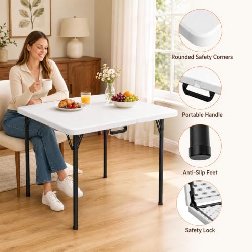 36" Square Folding Card Table - Plastic Portable Folding Table with Carr...