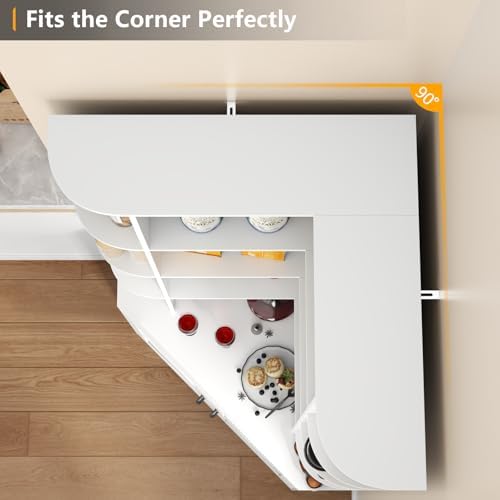 Corner Bookshelf with Doors, 6 Tier Corner Bookcase with Storage Cabinet