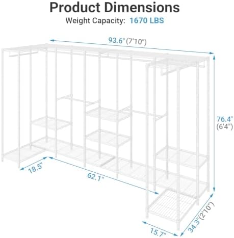 VIPEK U70 White Closet Rack, Extra Large Clothing Rack Max Load 1670 LBS