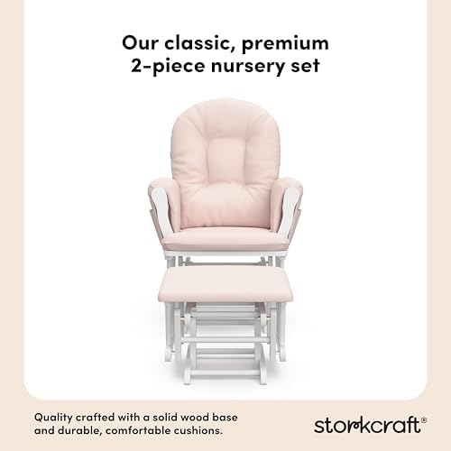 Storkcraft Premium Hoop Glider & Ottoman, White/Pink