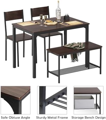 soges Kitchen Table Set for 4, Nesting Table with 2 Chairs & Bench, Oak