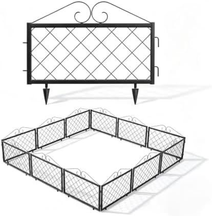 Zhongma Decorative Metal Garden Fence, Pack of 4pcs, Total 26" H x 97.5&...