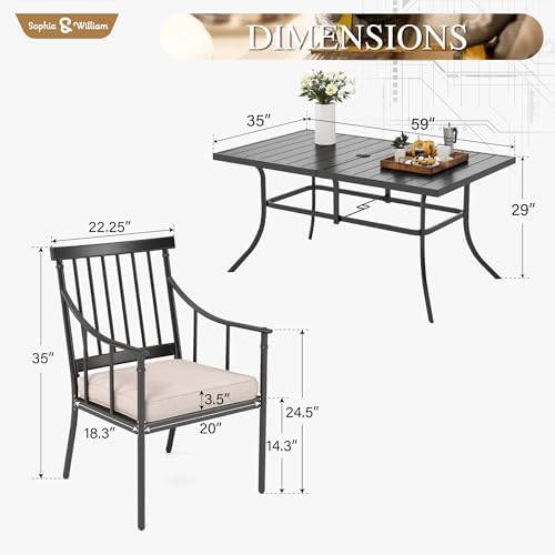 Sophia & William 7-Piece Patio Dining Set, Metal Table, Stright Leg Chairs
