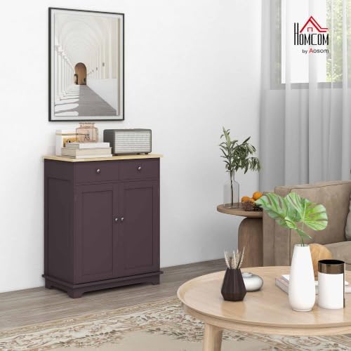 HOMCOM Sideboard Buffet Cabinet Solid Wood Countertop Coffee