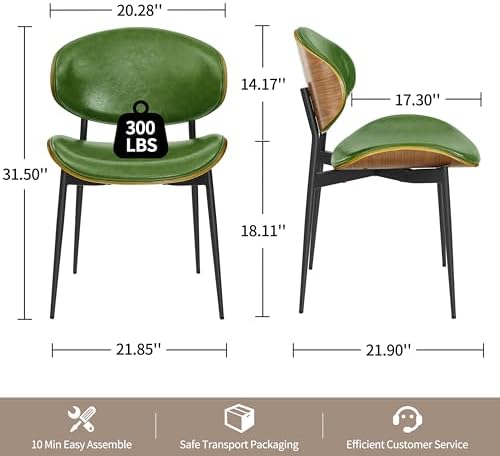 Art Leon Mid Century Modern Dining Chairs Set of 2 Armless Accent Green