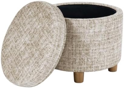 HomePop 19" Round Storage Ottoman - Cream Textural Woven